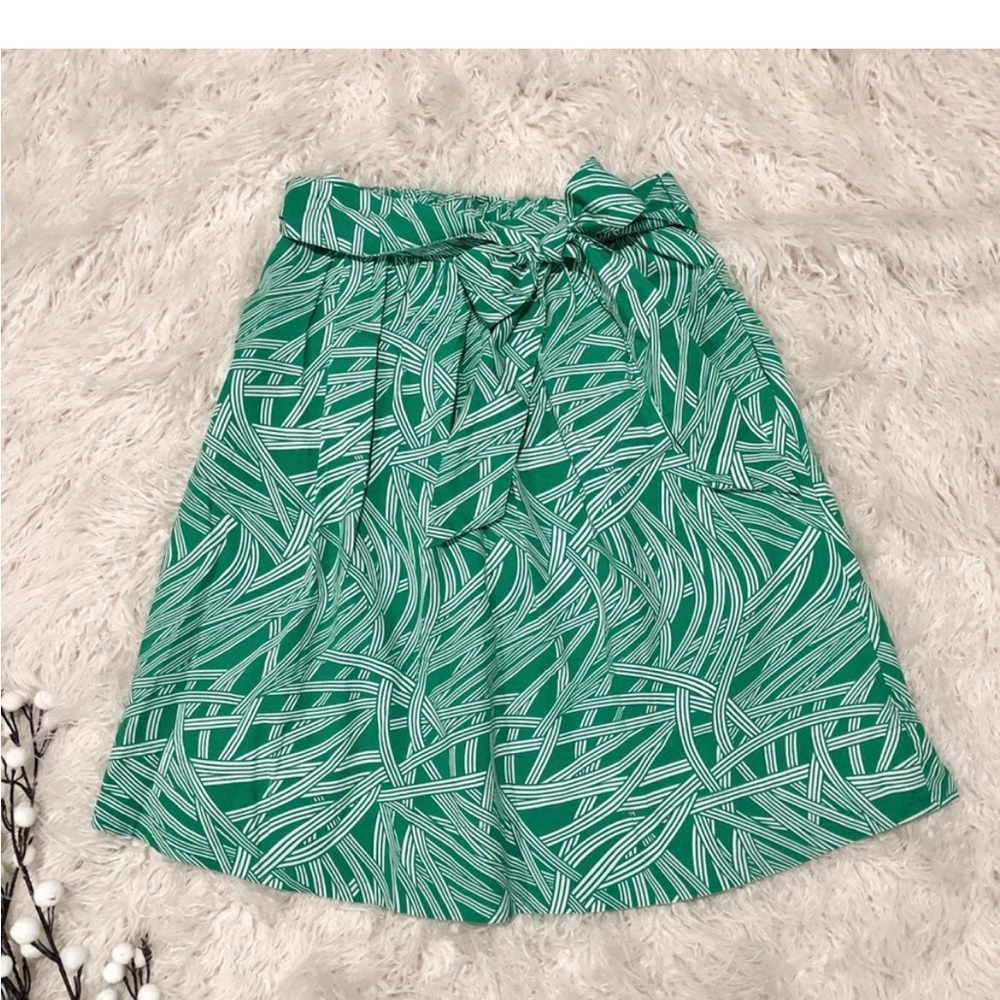 Lands' End Green White Botanical Print Full Skirt